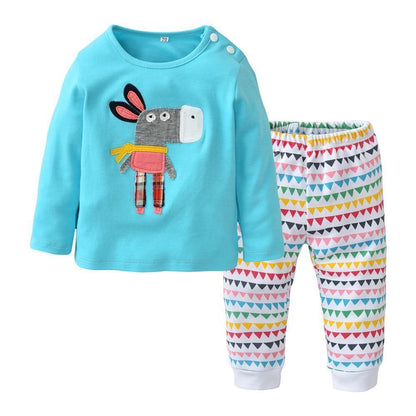 Stevvex newborn boy T-shirt and pants set turquoise top with donkey applique on Tampa Home & Garden Store