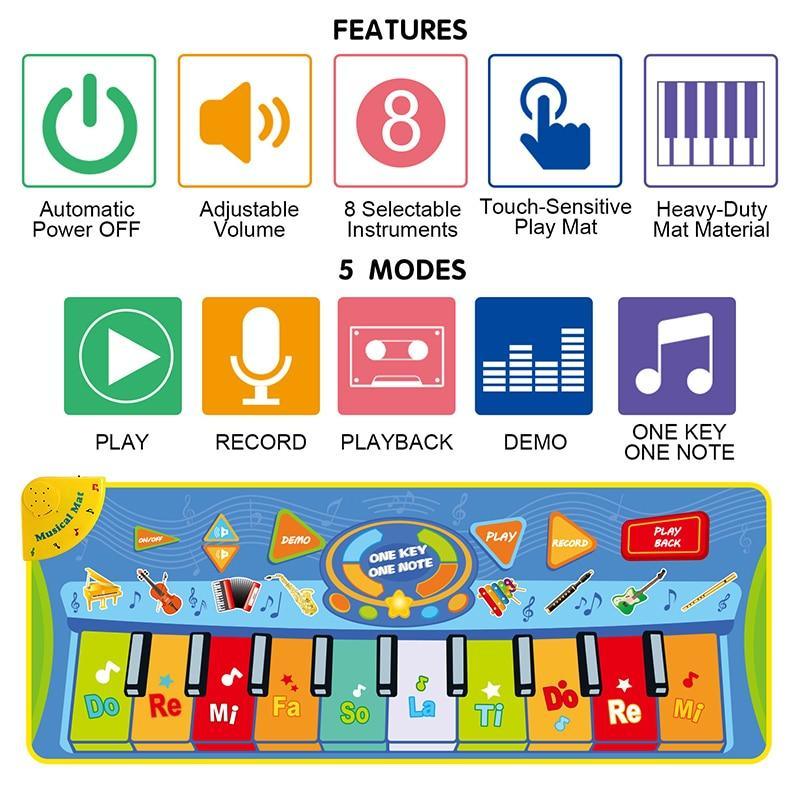 Stevvex big size music piano play mat with rainbow keys for kids educational toy on Tampa Home & Garden Store