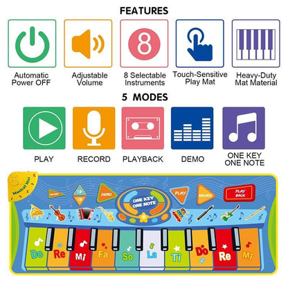 Stevvex big size music piano play mat with rainbow keys for kids educational toy on Tampa Home & Garden Store