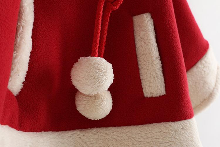 Stevvex baby Christmas hooded parka red with cream faux fur trim and pom pom tassels on Tampa Home & Garden Store