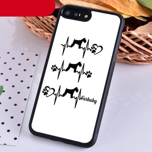 Stevvex dog-themed iPhone case with white back and black bumper, dog silhouettes and paw prints on Tampa Home & Garden Store
