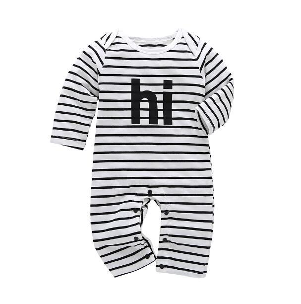 Striped long-sleeve baby romper Stevvex with hi print and snap crotch unisex on Tampa Home & Garden Store