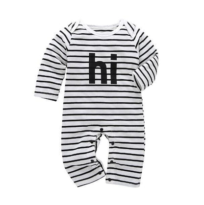 Striped long-sleeve baby romper Stevvex with hi print and snap crotch unisex on Tampa Home & Garden Store