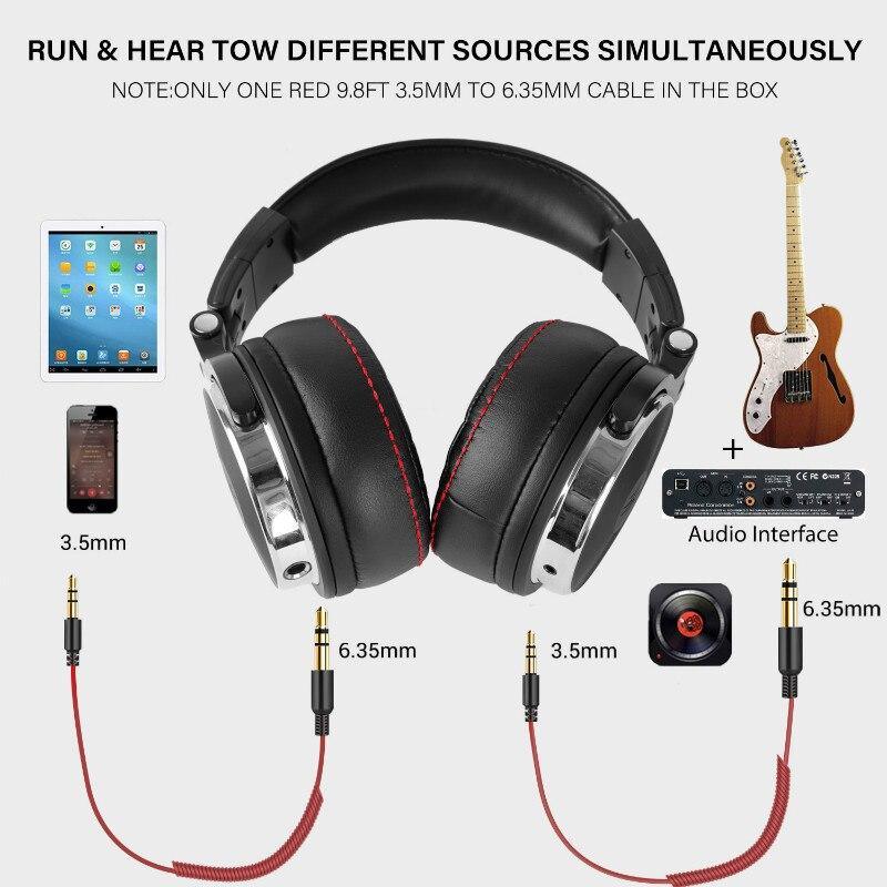 Stevvex wired over-ear headphones with microphone, leatherette cups with red stitching on Tampa Home & Garden Store