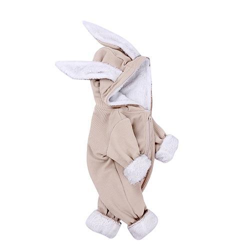 Stevvex winter baby romper with rabbit ear hood, beige fleece, white plush cuffs, one-piece on Tampa Home & Garden Store