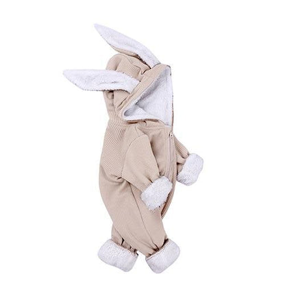 Stevvex winter baby romper with rabbit ear hood, beige fleece, white plush cuffs, one-piece on Tampa Home & Garden Store