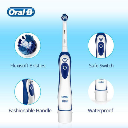 Oral-B electric toothbrush with white-blue handle and replaceable head, safe switch on Tampa Home & Garden Store