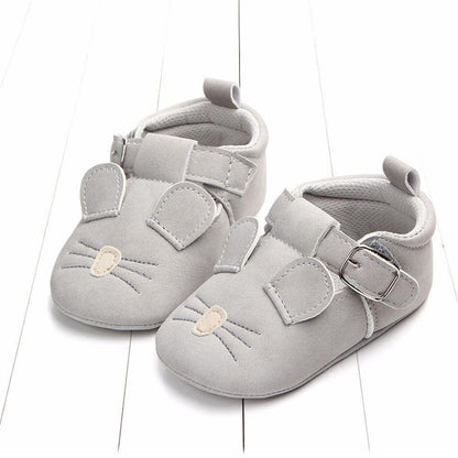 Baby shoes Stevvex, light grey suede cat-design with adjustable Velcro straps for first steps on Tampa Home & Garden Store