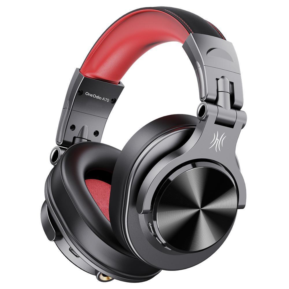 Stevvex over-ear Bluetooth headphones with brushed metal ear cups and red padded headband on Tampa Home & Garden Store