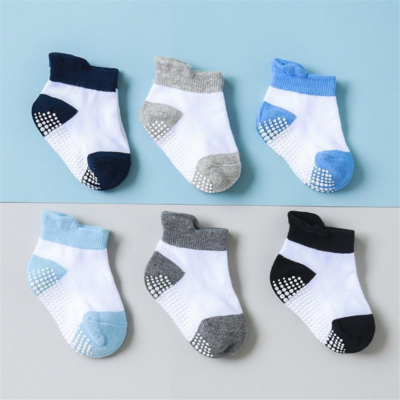 6-pair cotton baby non-slip boat socks with rubber grip dots, assorted colors, Stevvex on Tampa Home & Garden Store