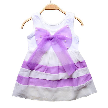 Baby girl sleeveless chiffon dress in white with purple stripes and large bow by Stevvex on Tampa Home & Garden Store