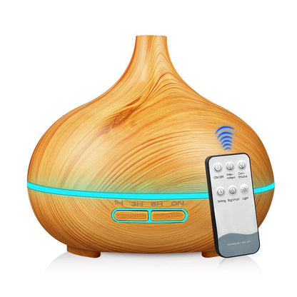 Stevvex 550ml wood grain aroma diffuser with 7-color LED light and remote control on Tampa Home & Garden Store