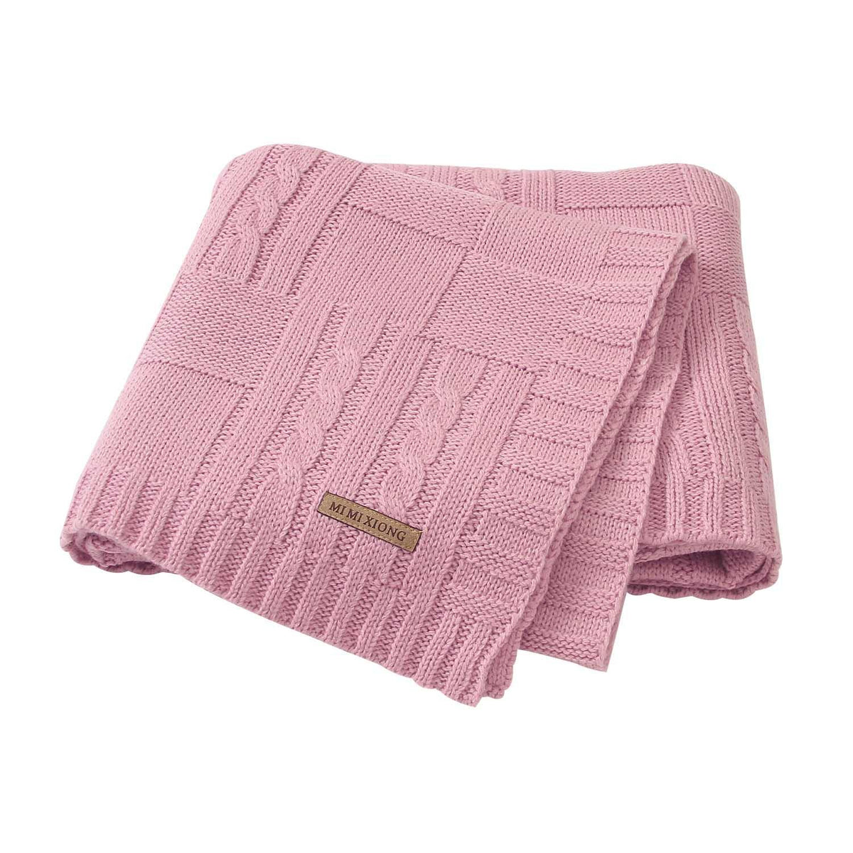Stevvex pink knitted baby swaddling blanket with cable knit pattern for newborns on Tampa Home & Garden Store