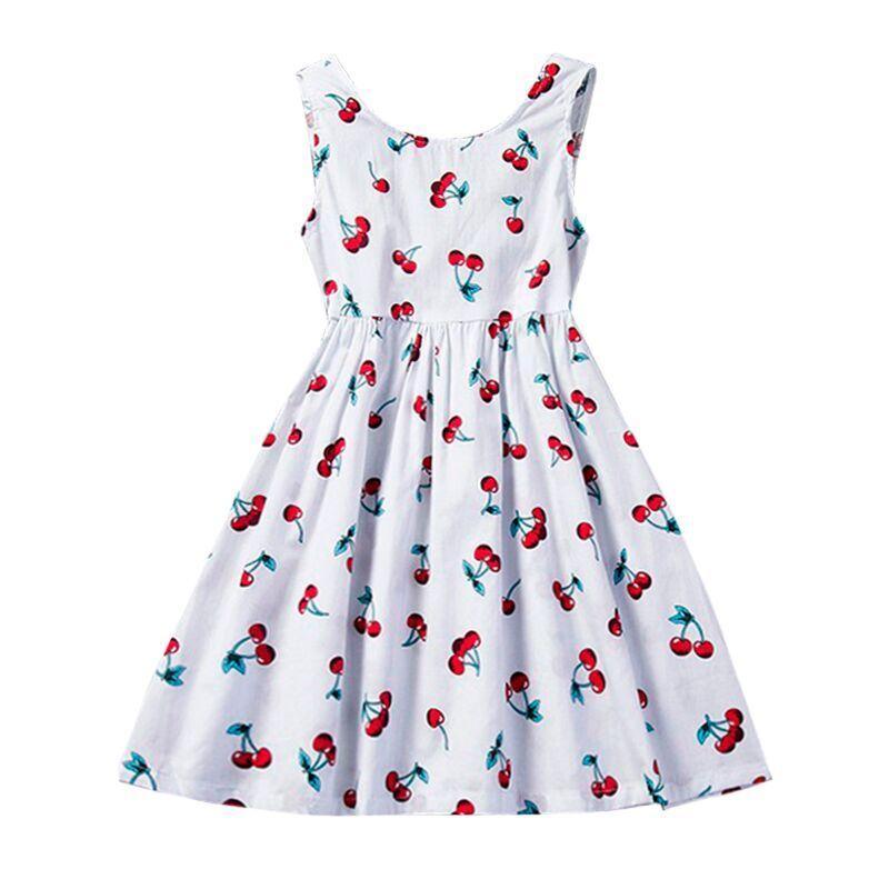 Stevvex baby dress white with red cherry print, sleeveless toddler ball gown for christening on Tampa Home & Garden Store