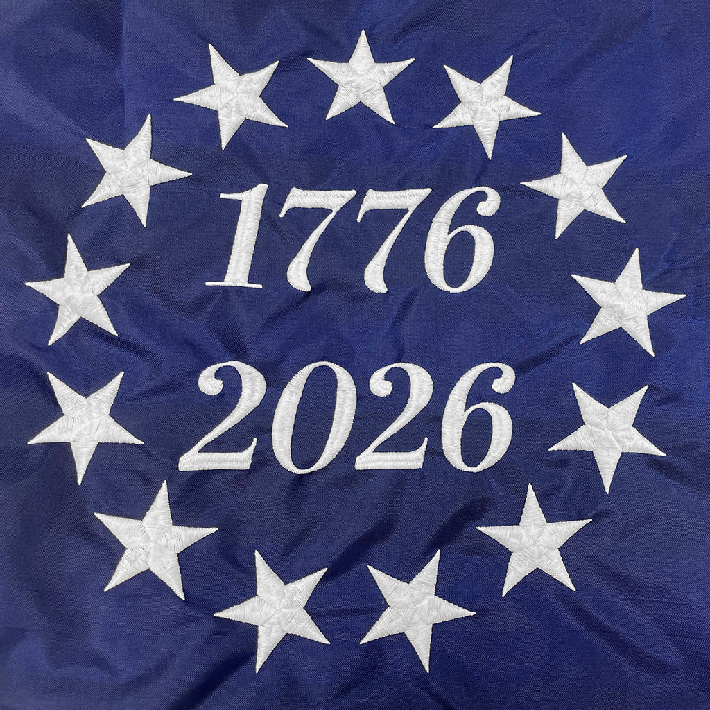 Bandera de nailon de Betsy Ross del 250 Aniversario 3'x5' - 13 estrellas 1776 a 2026 | Hecha en EE. UU.