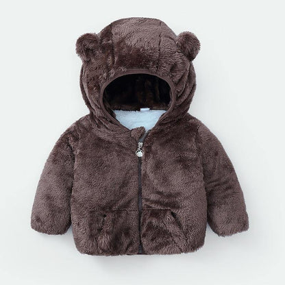 Shiny toddler brown plush puffer coat with bear-ear hood Stevvex on Tampa Home & Garden Store