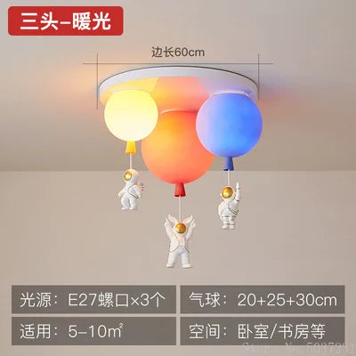 DecorBites Kids Space Balloon LED Ceiling Lamp with three colored balloons and astronauts on Tampa Home & Garden Store