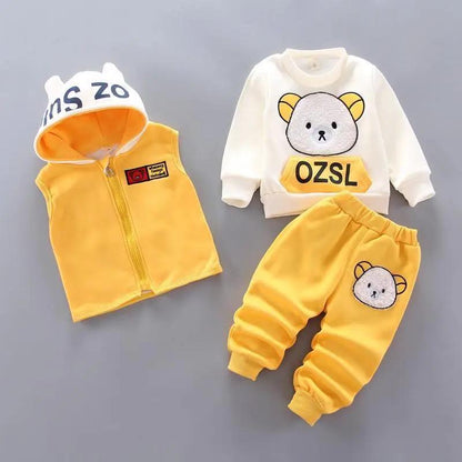 Bear Ear Hooded Baby Sweater Set for Autumn Wear