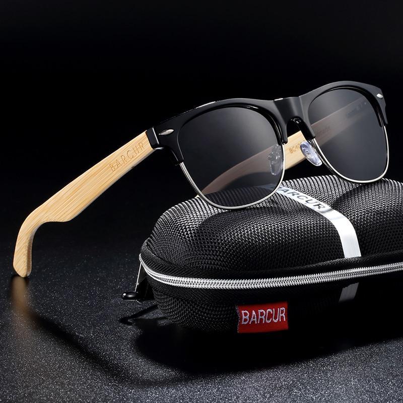 Stevvex bamboo sunglasses polarized UV400 with black frame and bamboo temples on Tampa Home & Garden Store