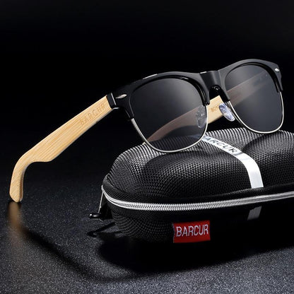 Stevvex bamboo sunglasses polarized UV400 with black frame and bamboo temples on Tampa Home & Garden Store