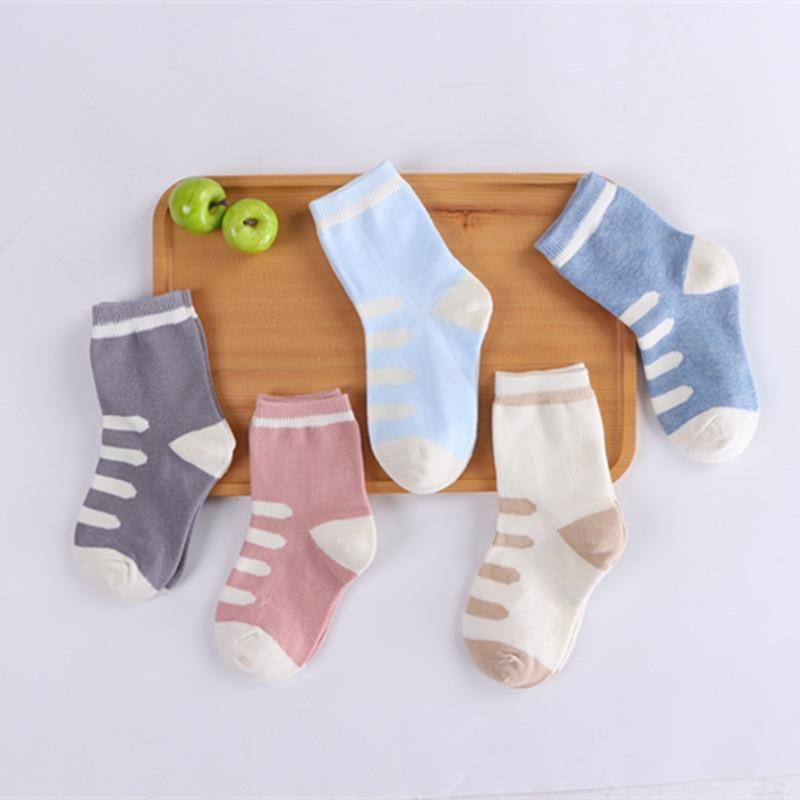 Stevvex 5-pair soft cotton kids socks set pastel striped with white toes on Tampa Home & Garden Store