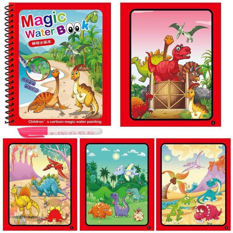 Stevvex Magic Water Drawing Book for kids with 5 dinosaur pages and pink pen on Tampa Home & Garden Store