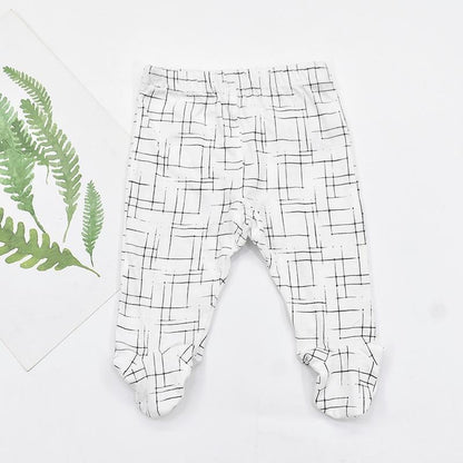 Stevvex baby cotton footed trousers 0-18m white with black geometric grid print unisex on Tampa Home & Garden Store