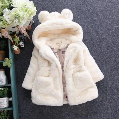 Baby Girl Hooded Zip Jacket Warm Plush Fleece