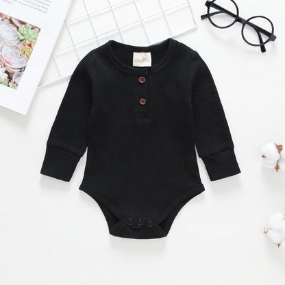 Stevvex black ribbed baby bodysuit romper with long sleeves and snap crotch on Tampa Home & Garden Store