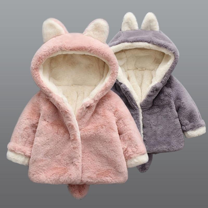 Baby girl bunny-hooded plush jackets, two in pink and lavender with cream lining on Tampa Home & Garden Store