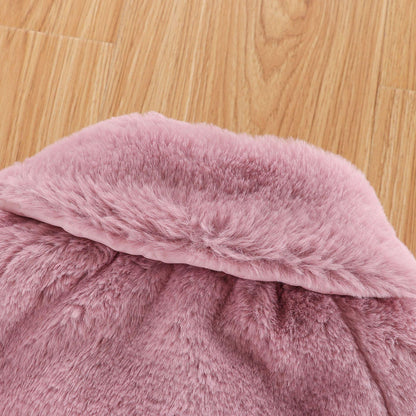 New luxury baby fur cloak jacket Stevvex pink plush fur closeup on wooden floor on Tampa Home & Garden Store