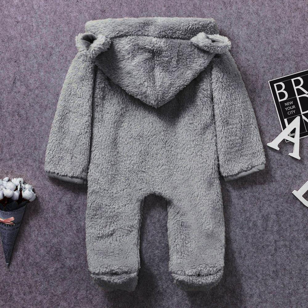 Stevvex gray fleece hooded baby romper footed one-piece jumpsuit for newborns on Tampa Home & Garden Store