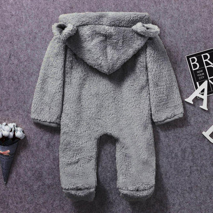 Stevvex gray fleece hooded baby romper footed one-piece jumpsuit for newborns on Tampa Home & Garden Store