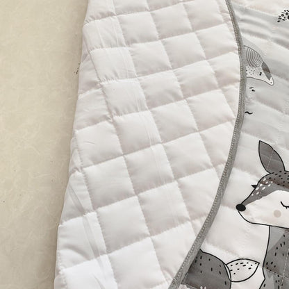 Stevvex Nordic Forest Animals play mat, white grid quilted cotton with gray border for kids on Tampa Home & Garden Store