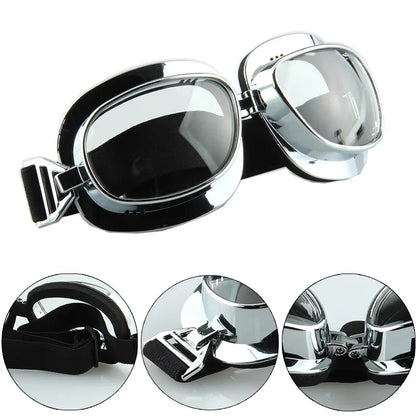 Motorcycle goggles chrome with black strap and mirrored lenses for Harley by BikerZoneZ on Tampa Home & Garden Store