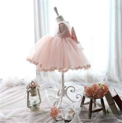 Stevvex pink luxury baby girls flower gown tutu dress with big back bow for baptism on Tampa Home & Garden Store