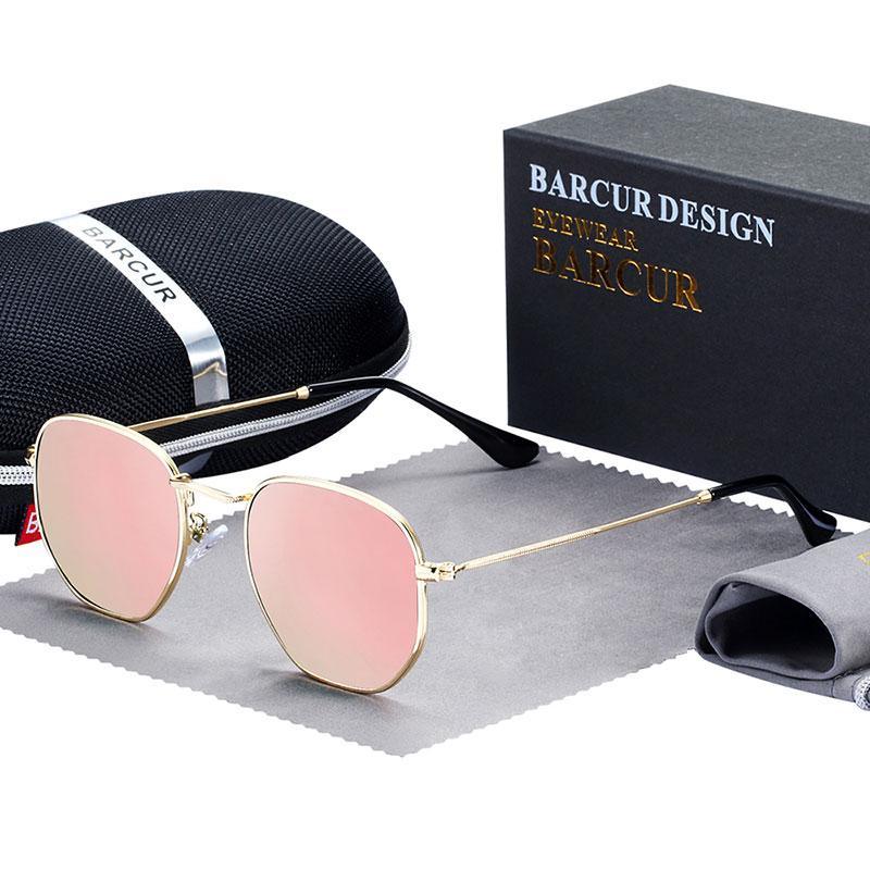 Stevvex unisex luxury retro sunglasses with pink mirrored lenses and gold stainless frame UV400 on Tampa Home & Garden Store