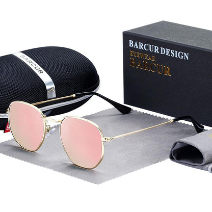 Stevvex unisex luxury retro sunglasses with pink mirrored lenses and gold stainless frame UV400 on Tampa Home & Garden Store