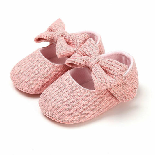 Baby first walker shoes pink knitted with bowknot, soft sole pair for newborn girls on Tampa Home & Garden Store