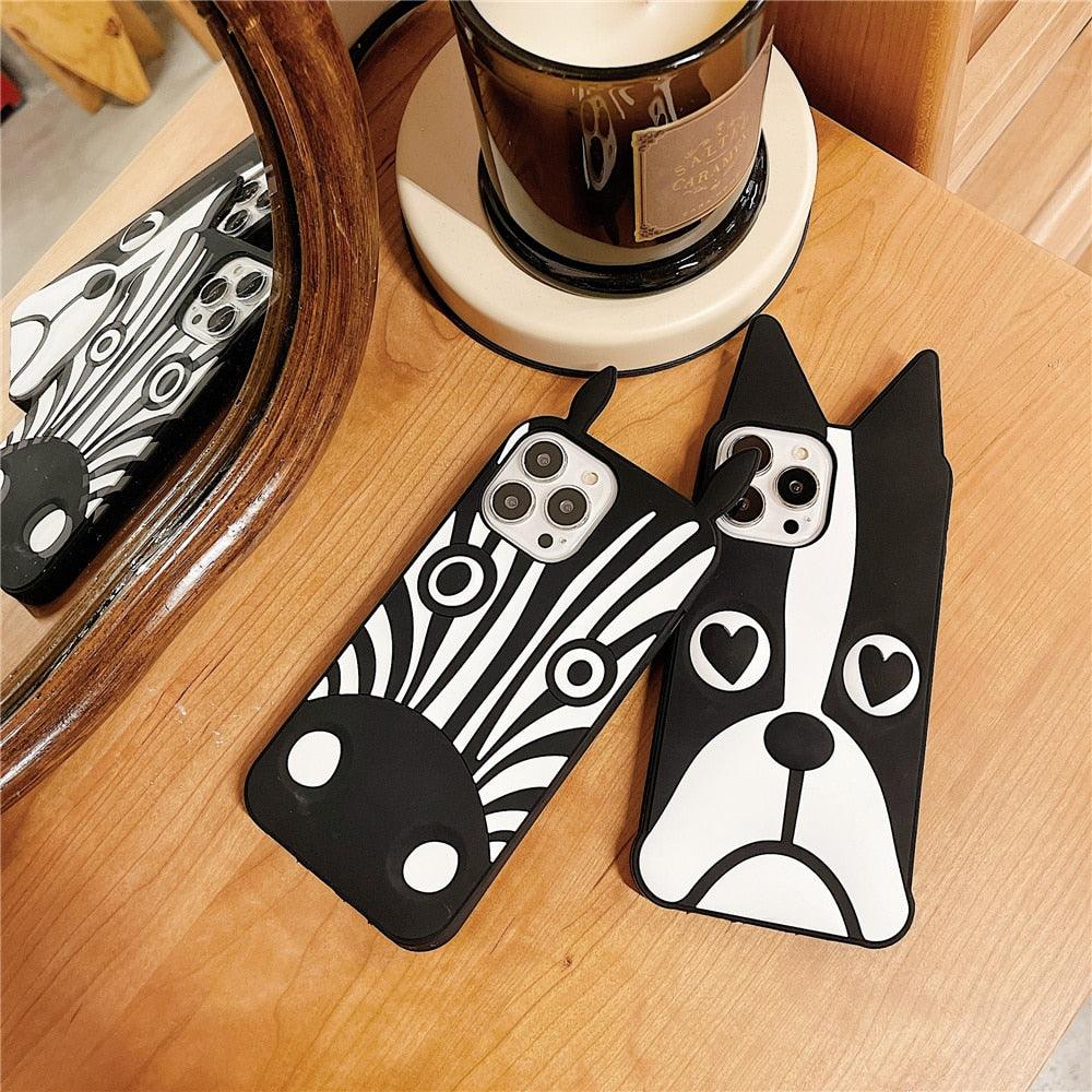 Stevvex 3D ear silicone phone cases for iPhone, black and white dog cartoons, 2 designs on Tampa Home & Garden Store