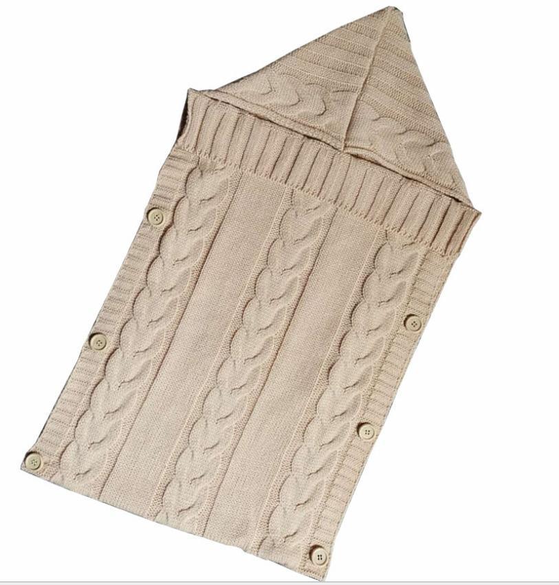 Stevvex warm knitted baby swaddle blanket beige cable knit with side buttons on Tampa Home & Garden Store