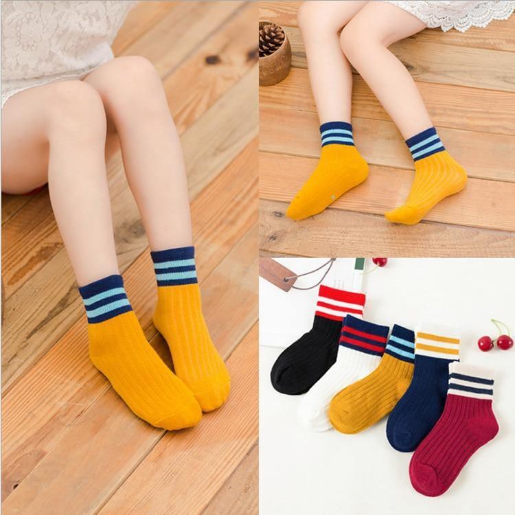 5 Pairs Baby Boys Winter Socks Cartoon Stevvex cotton breathable orange with navy striped cuffs on Tampa Home & Garden Store