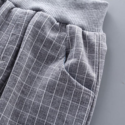 Newborn baby pants Stevvex gray pinstriped knit waistband pocket, part of formal outfits set on Tampa Home & Garden Store