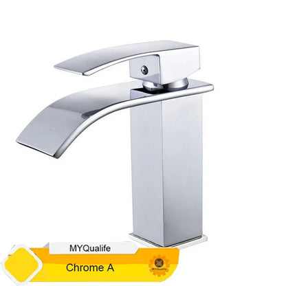 Chrome waterfall bathroom faucet with single-handle lever and column design Silcy Skin on Tampa Home & Garden Store
