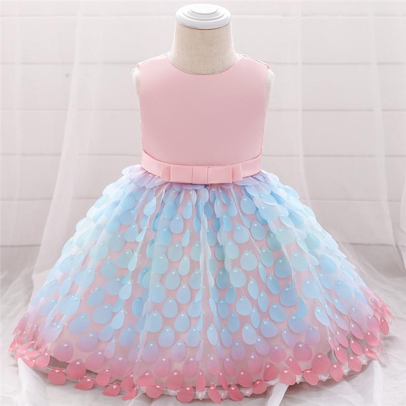 Stevvex baby dress pink bodice with blue petal tulle skirt handmade for baptism party on Tampa Home & Garden Store