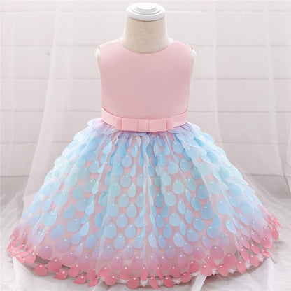 Stevvex baby dress pink bodice with blue petal tulle skirt handmade for baptism party on Tampa Home & Garden Store