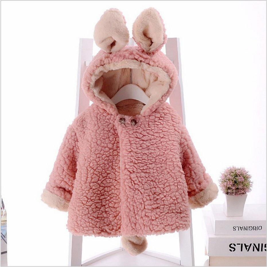 Baby girl bunny-eared hooded teddy jacket in pink plush sherpa for kids Stevvex on Tampa Home & Garden Store