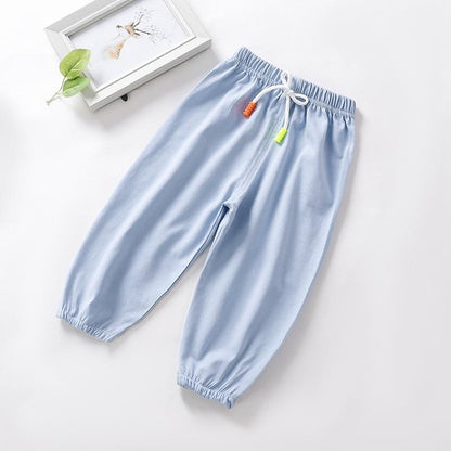 Stevvex light-blue kids pajama pants with white drawstring and color-bead accents, cuffed ankles on Tampa Home & Garden Store