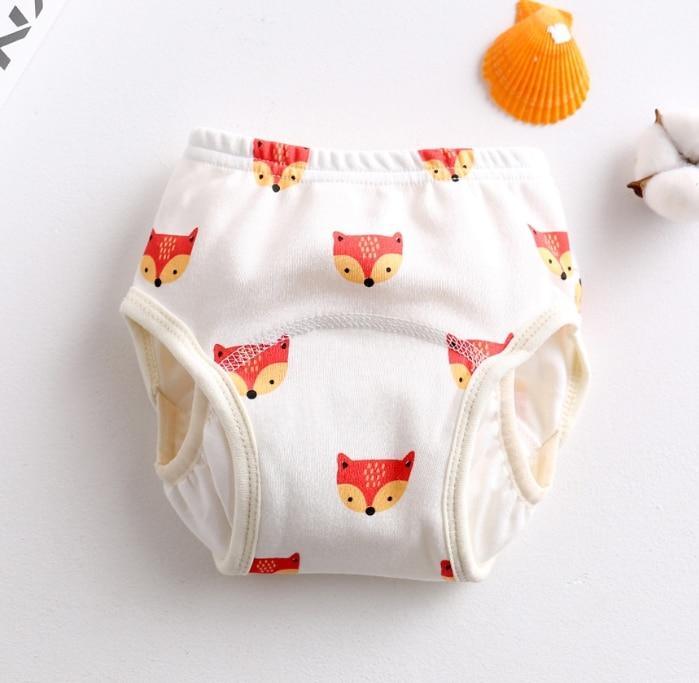 Stevvex 8-layer baby cloth diaper with fox print, white fabric, leak-proof sides on Tampa Home & Garden Store