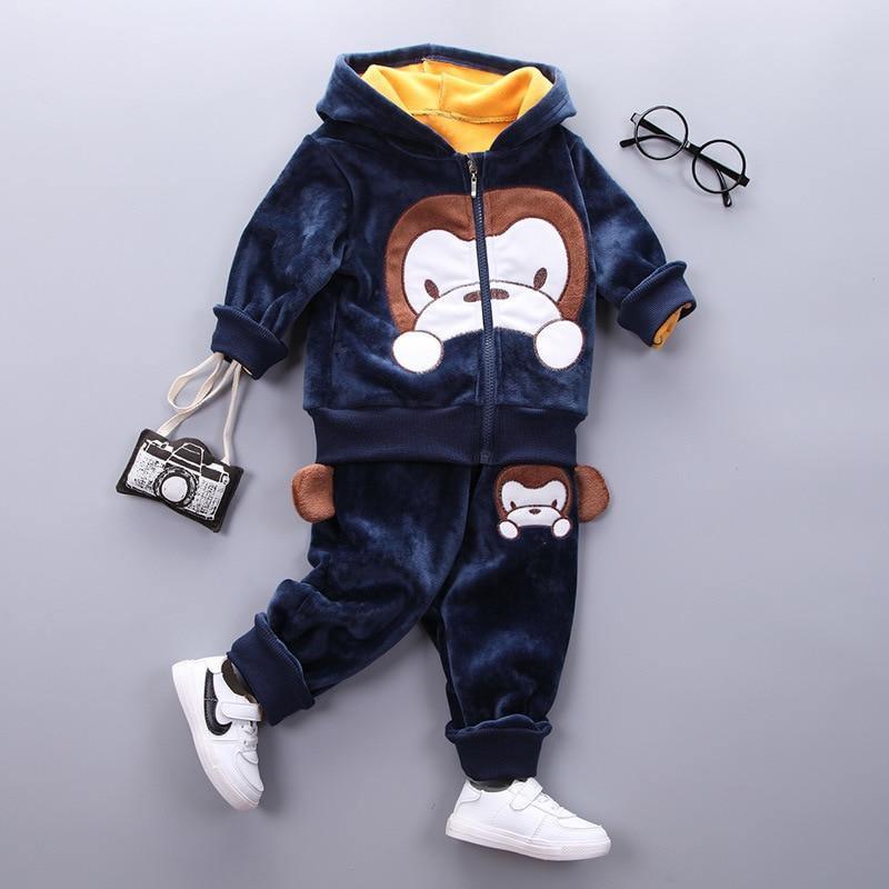Baby hoodie set Stevvex navy with bear fox prints; pants included on Tampa Home & Garden Store